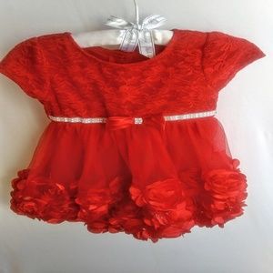 3T Rhinestone Rosette Red Dress